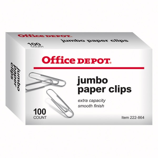 slide 1 of 1, Office Depot Brand Paper Clips, Jumbo, Silver, Box Of 100, 100 ct