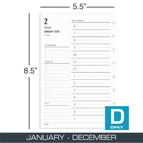 slide 3 of 3, TUL 2026 TUL® Discbound Daily Planner Refill Pages, Junior Size, January To December, 1 ct