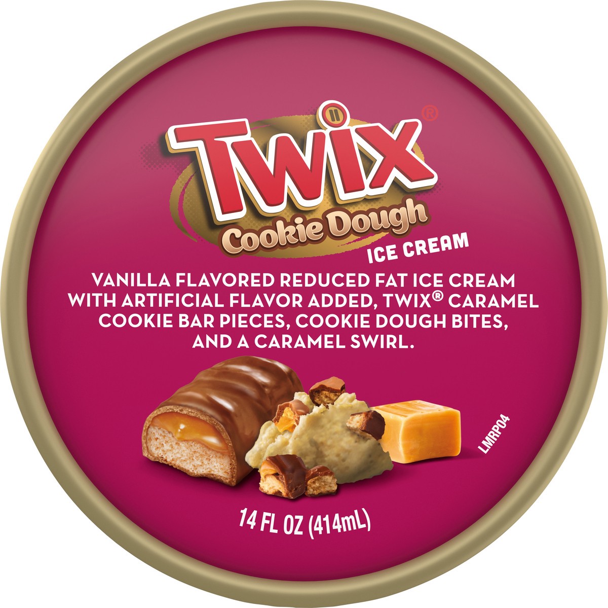 slide 2 of 12, TWIX Cookie Dough and Caramel Ice Cream Reduced Fat Cookie Dough Ice Cream with TWIX Candy Bar Pieces, 14 Oz, 14 fl oz