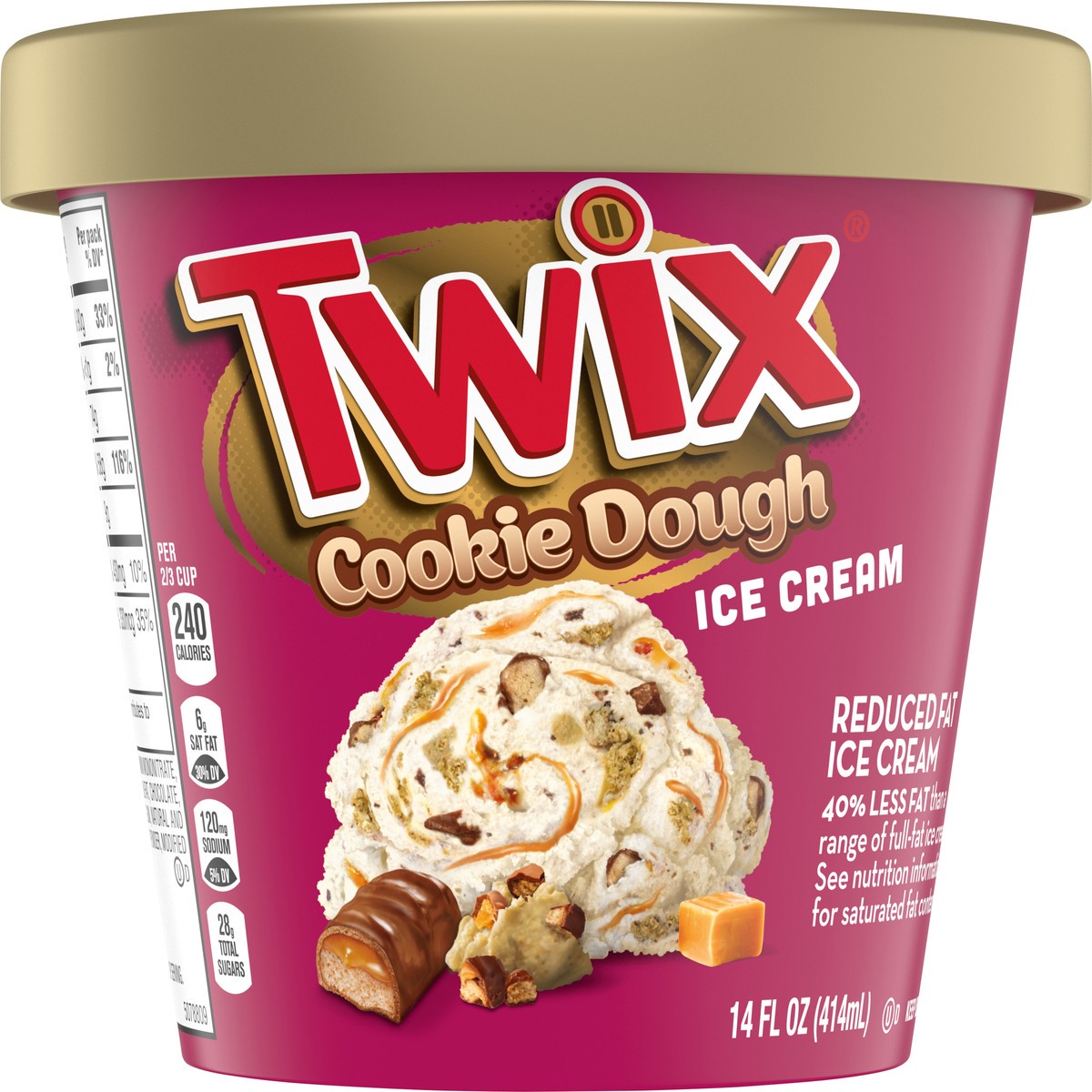 slide 6 of 12, TWIX Cookie Dough and Caramel Ice Cream Reduced Fat Cookie Dough Ice Cream with TWIX Candy Bar Pieces, 14 Oz, 14 fl oz