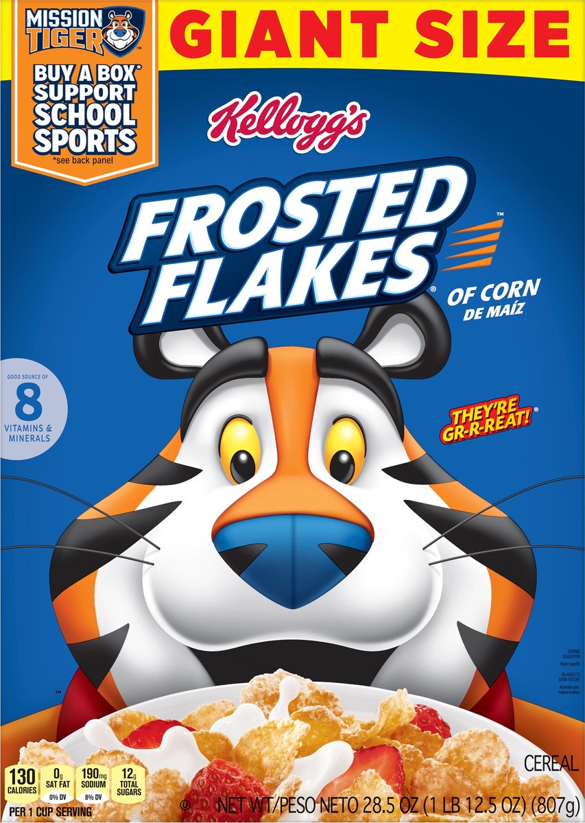 slide 5 of 8, Frosted Flakes Kellogg's Frosted Flakes Breakfast Cereal Original, Kids Cereal, 28.5 oz, 28.5 oz