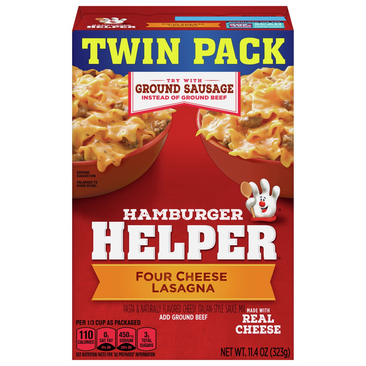 slide 1 of 5, Hamburger Helper, Four Cheese Lasagna Twin Pack, 11.4 oz box, 11.4 oz