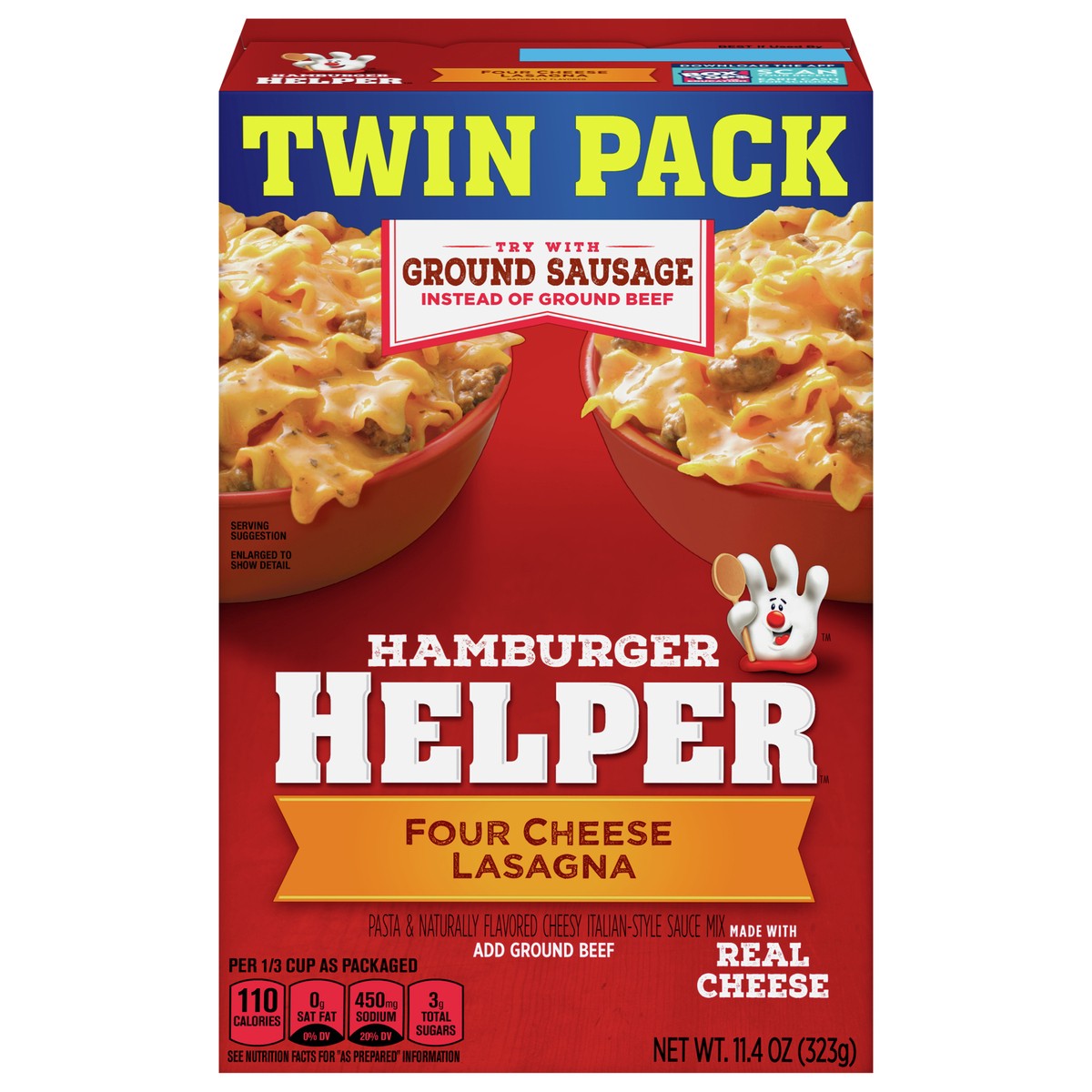 slide 1 of 5, Hamburger Helper, Four Cheese Lasagna Twin Pack, 11.4 oz box, 11.4 oz