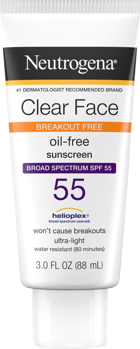 slide 2 of 7, Neutrogena Clear Face Liquid Lotion Sunscreen for Acne-Prone Skin, Broad Spectrum SPF 50 UVA/UVB Protection, Oil-, Fragrance- & Oxybenzone-Free Facial Sunscreen, Non-Comedogenic, 3 fl. oz, 3 fl oz