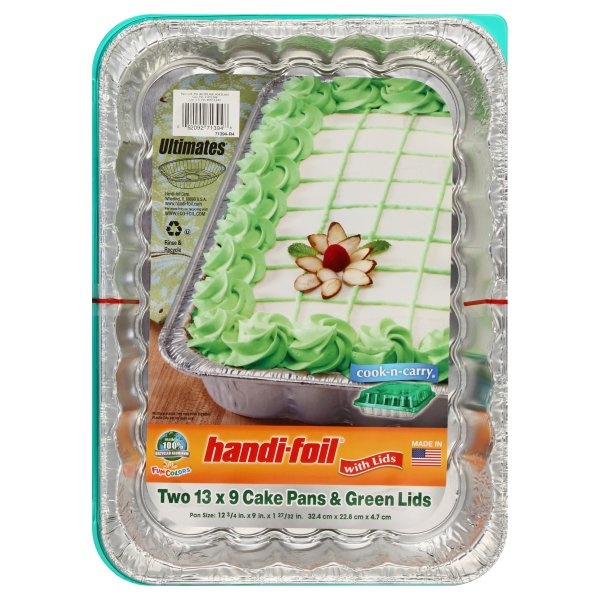 slide 1 of 1, Handi-foil Fun Colors Cake Pans With Lid Green, 2 ct