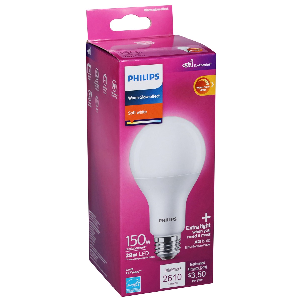 slide 9 of 9, Philips 29-Watt (150-Watt) A21 Extra Light Warm Glow Led Light Bulbs, 1 ct