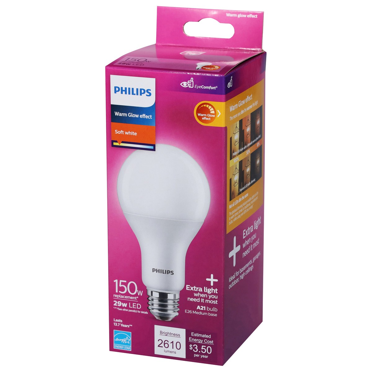 slide 2 of 9, Philips 29-Watt (150-Watt) A21 Extra Light Warm Glow Led Light Bulbs, 1 ct