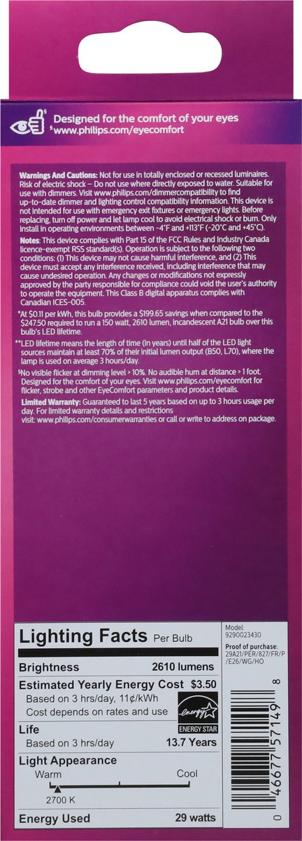 slide 3 of 9, Philips 29-Watt (150-Watt) A21 Extra Light Warm Glow Led Light Bulbs, 1 ct