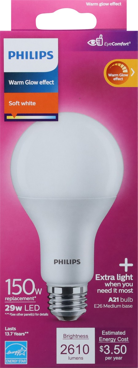 slide 5 of 9, Philips 29-Watt (150-Watt) A21 Extra Light Warm Glow Led Light Bulbs, 1 ct