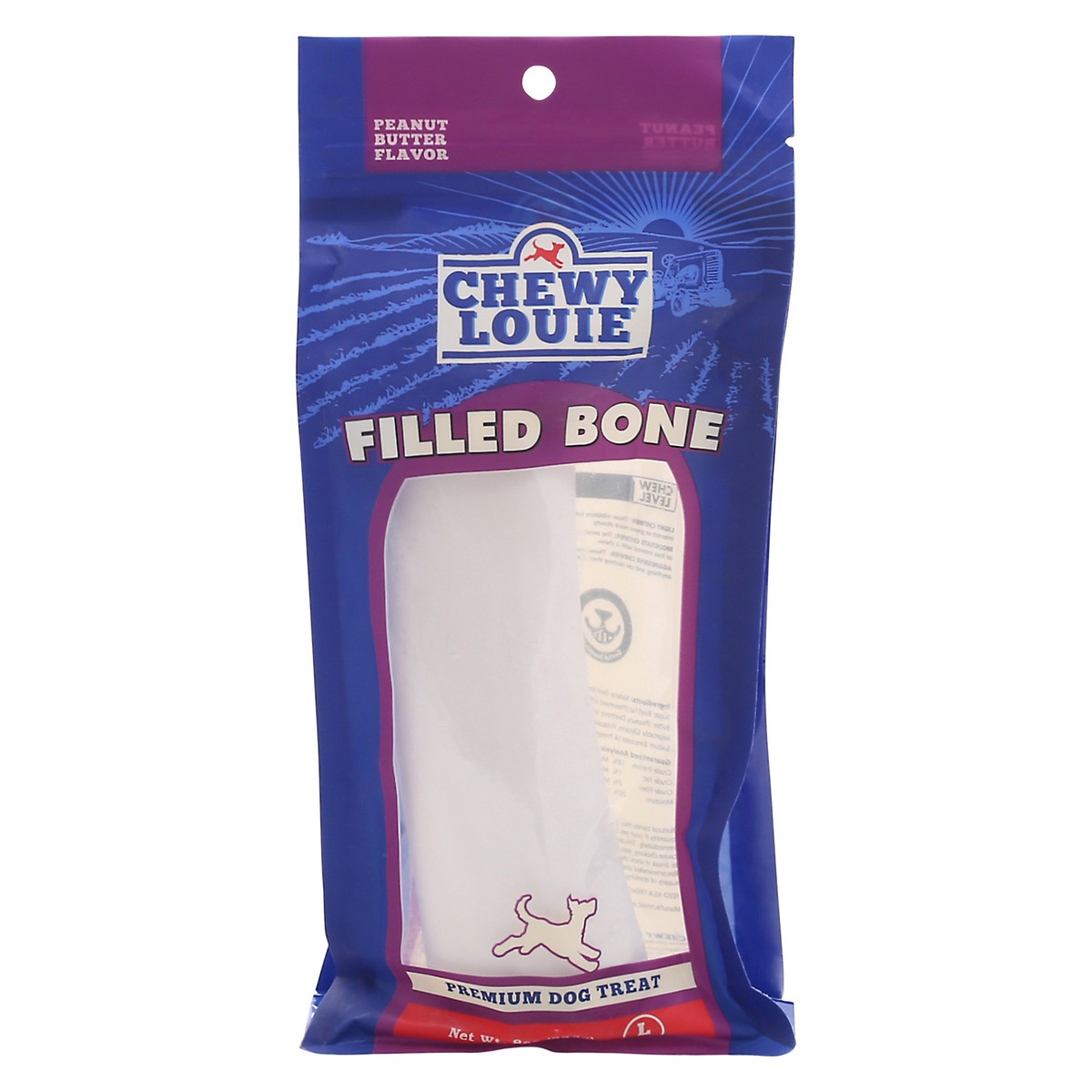 slide 1 of 9, Chewy Louie Large Filled Bone Peanut Butter Flavor Premium Dog Treat 8 oz Bag, 8 oz