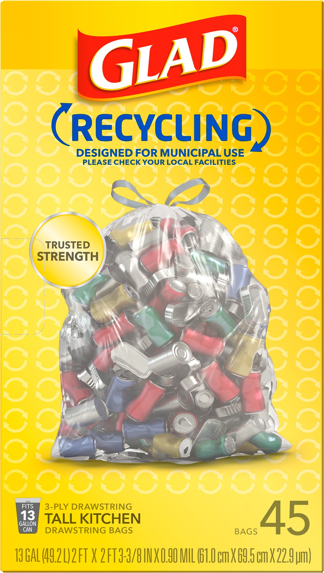 slide 2 of 5, Glad Recycling 3-Ply Drawstring Bags Tall Kitchen 45 ea, 45 ct