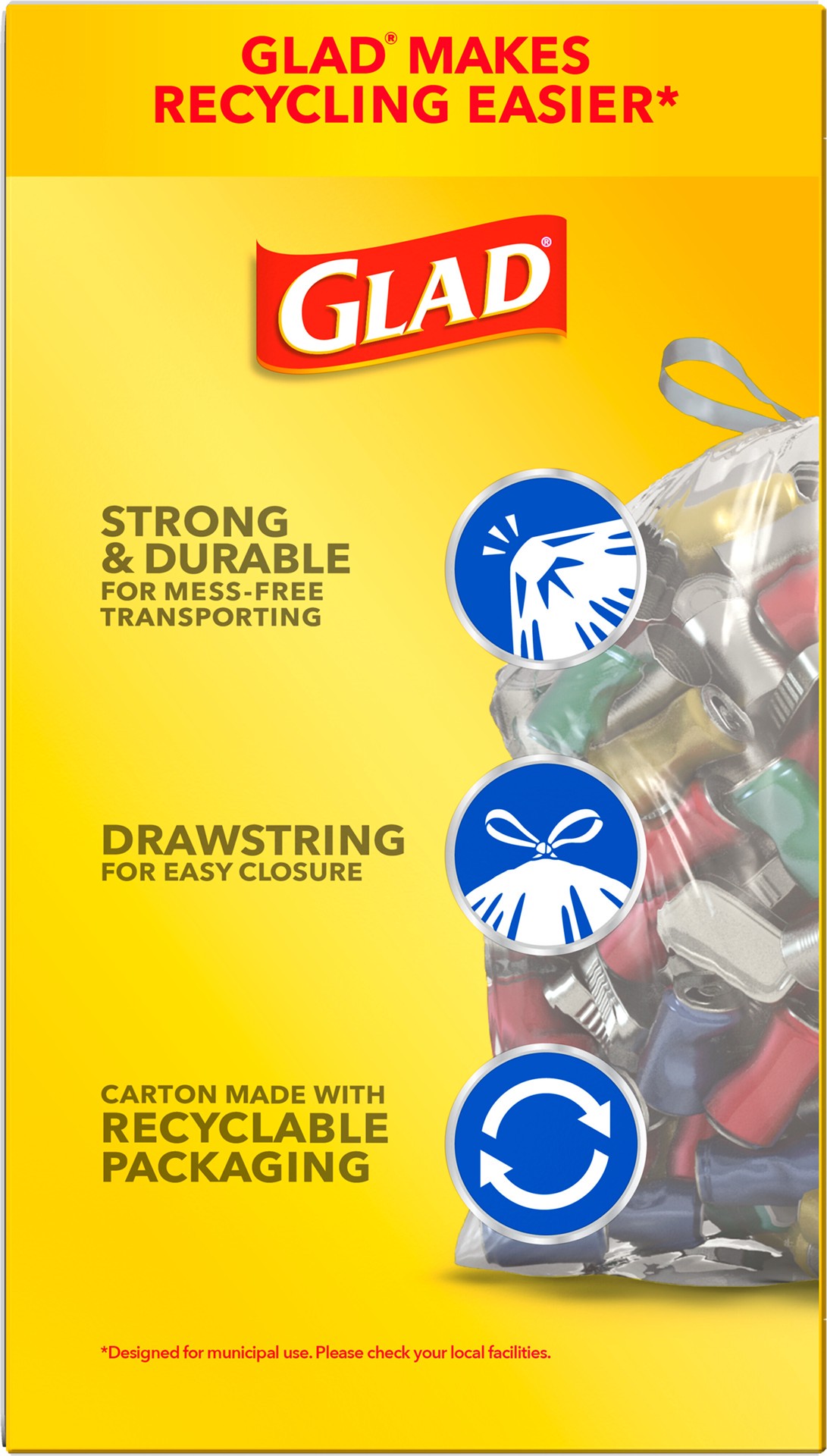 slide 4 of 5, Glad Recycling 3-Ply Drawstring Bags Tall Kitchen 45 ea, 45 ct