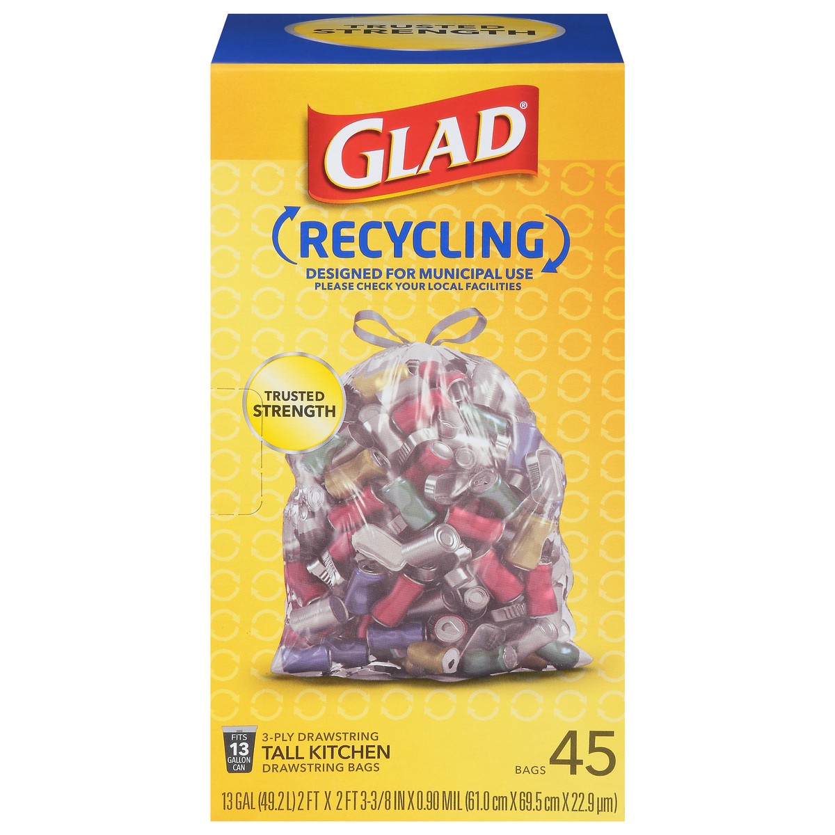 slide 1 of 5, Glad Recycling 3-Ply Drawstring Bags Tall Kitchen 45 ea, 45 ct
