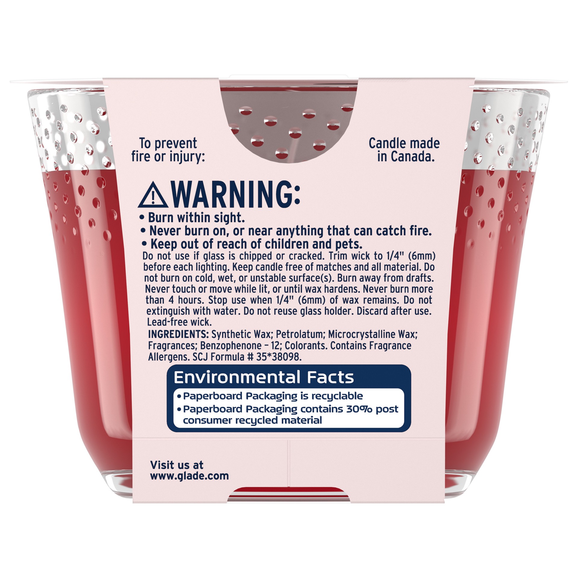 slide 2 of 5, Glade Candle Apple Cinnamon Scent, 3-Wick, 6.8 oz (193 g), 1 Count, Fragrance Infused with Essential Oils, Notes of McIntosh Apple, Cinnamon Spice, Sweet Vanilla, Lead-Free Wick Scented Candles, 6.8 oz