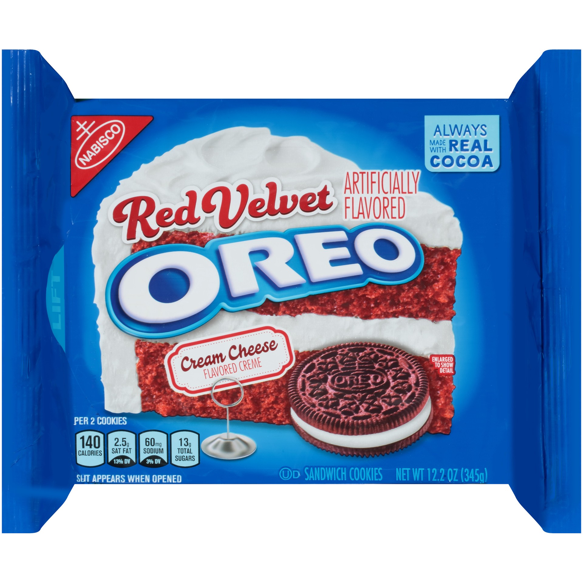 slide 1 of 6, OREO Red Velvet Cream Cheese Flavored Creme Sandwich Cookies, 12.2 oz, 0.8 lb