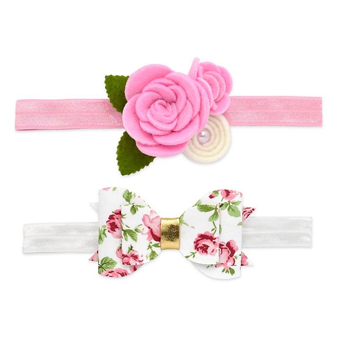 slide 1 of 1, Khristie Felt Rose and Print Bow Headbands - Pink, 2 ct