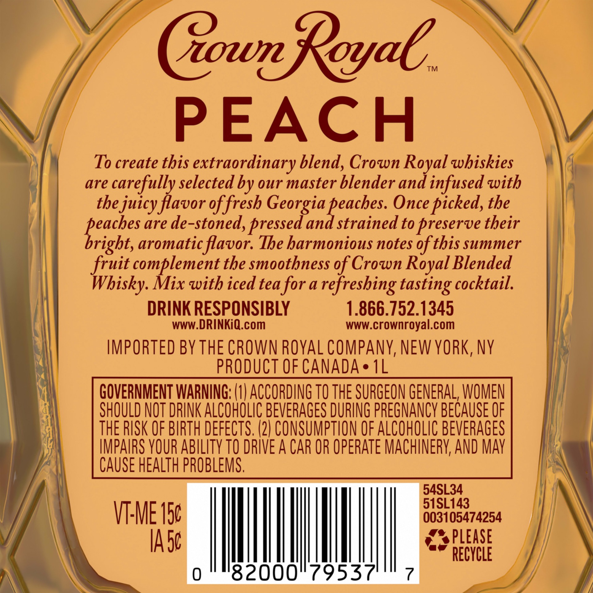 slide 3 of 5, Crown Royal Peach Flavored Whisky, 1 L, 1 liter
