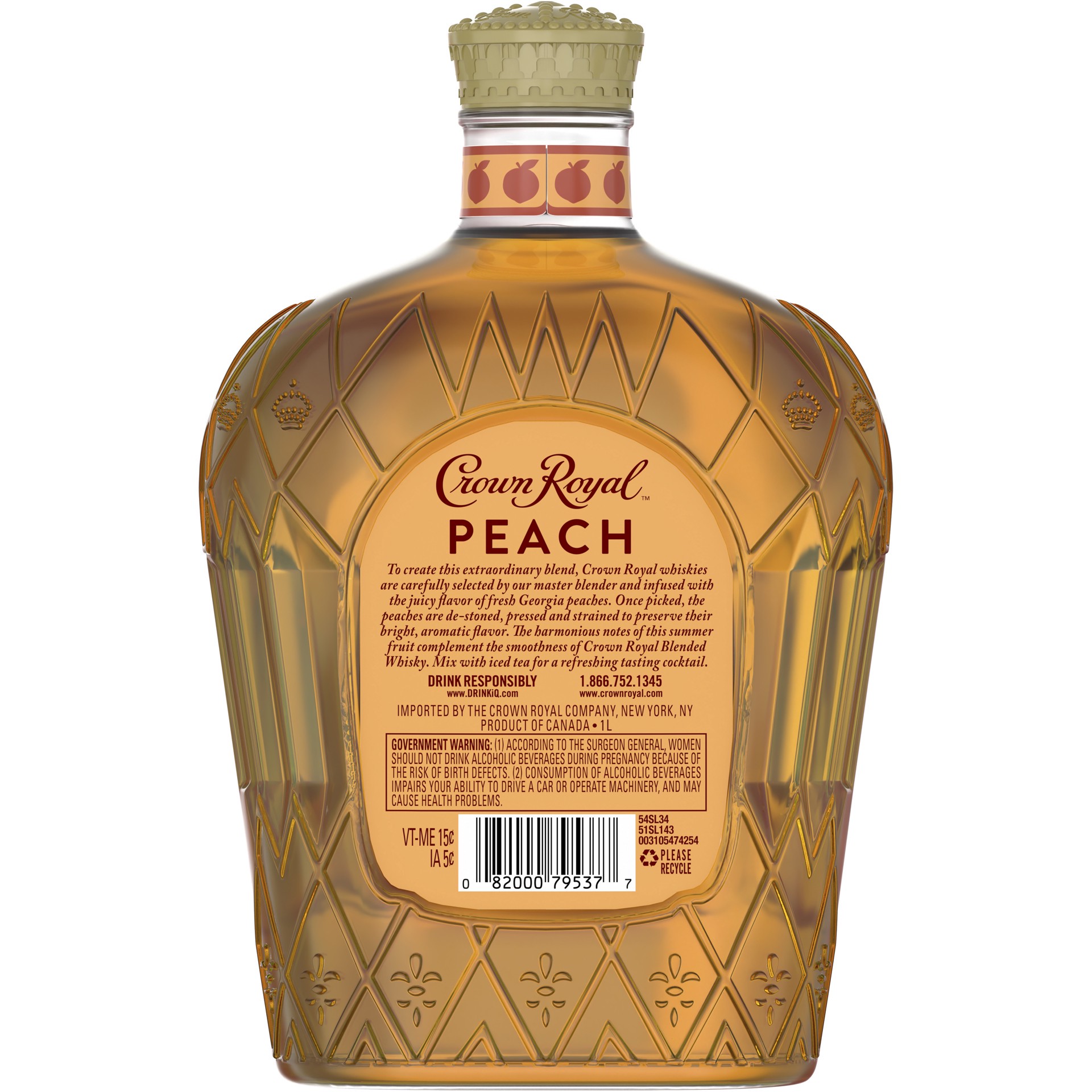 slide 2 of 5, Crown Royal Peach Flavored Whisky, 1 L, 1 liter