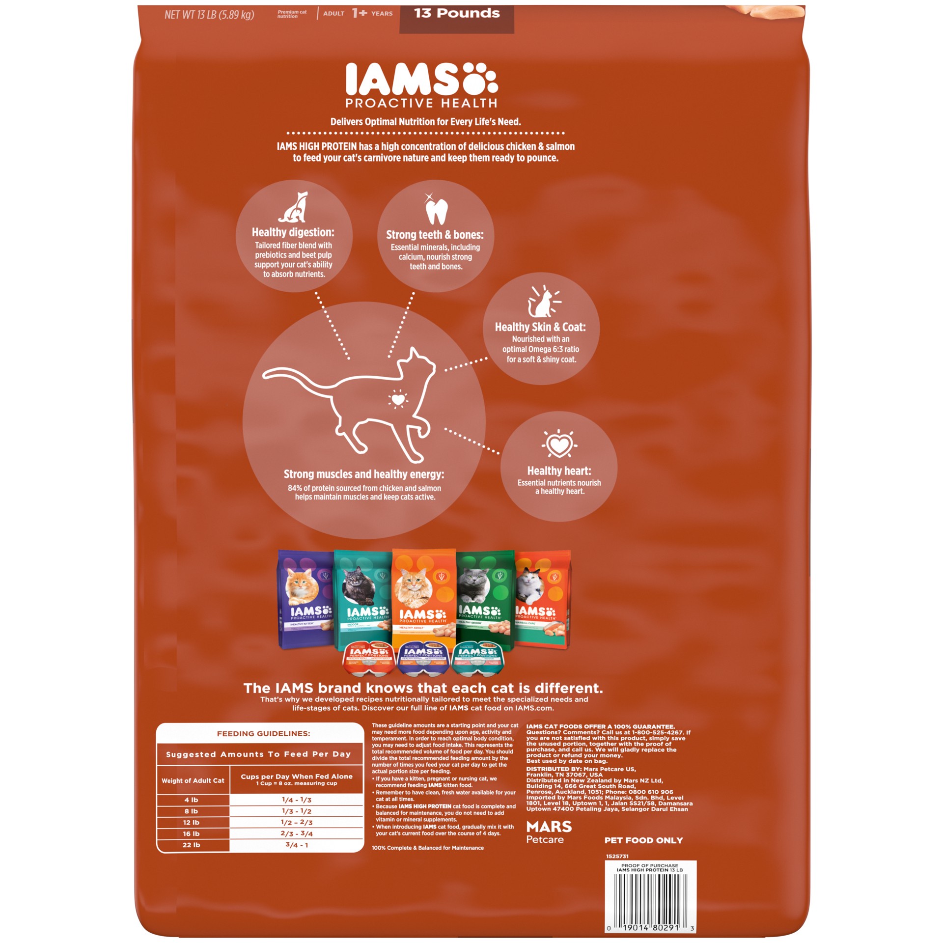 slide 5 of 5, IAMS PROACTIVE HEALTH High Protein Adult Dry Cat Food with Chicken & Salmon Cat Kibble, 13 lb. Bag, 13 lb