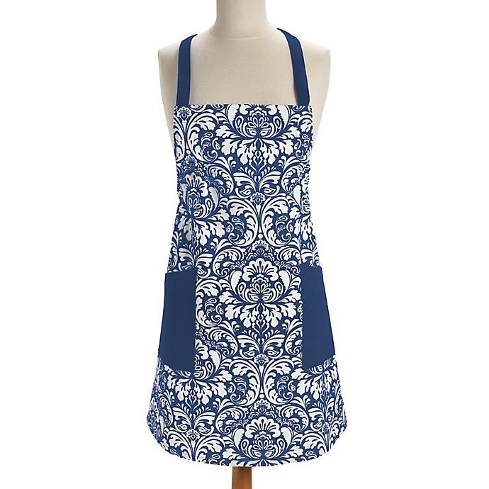 slide 1 of 3, Design Imports Damask Apron - Blue, 1 ct