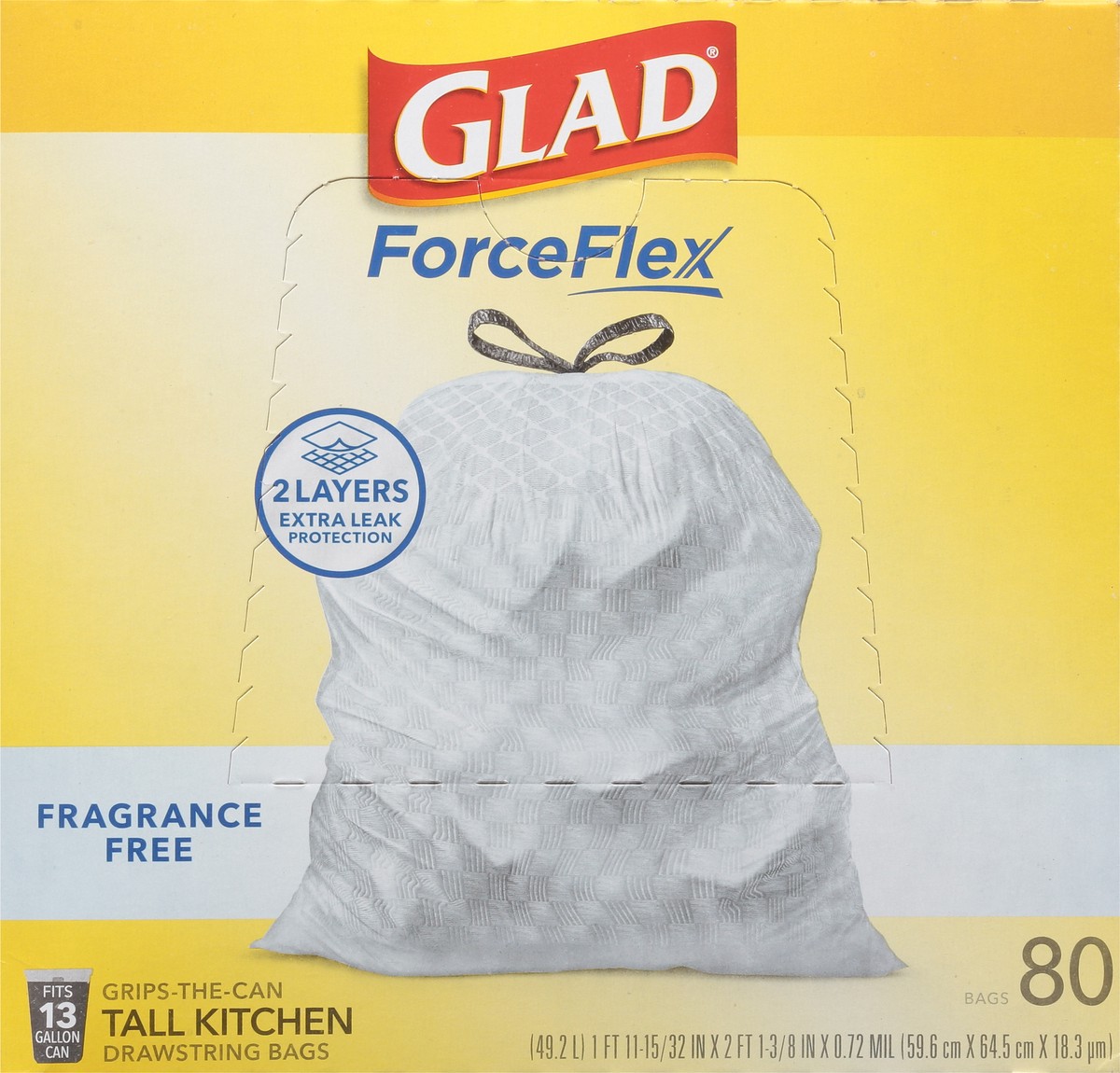 slide 4 of 12, Glad ForceFlex 13 Gallon Kitchen Drawstring Fragrance Free Bags Tall 80 ea, 80 ct