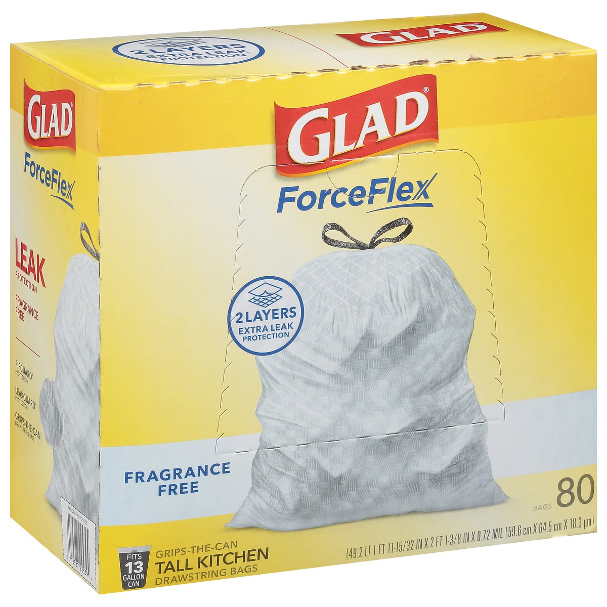 slide 6 of 12, Glad ForceFlex 13 Gallon Kitchen Drawstring Fragrance Free Bags Tall 80 ea, 80 ct