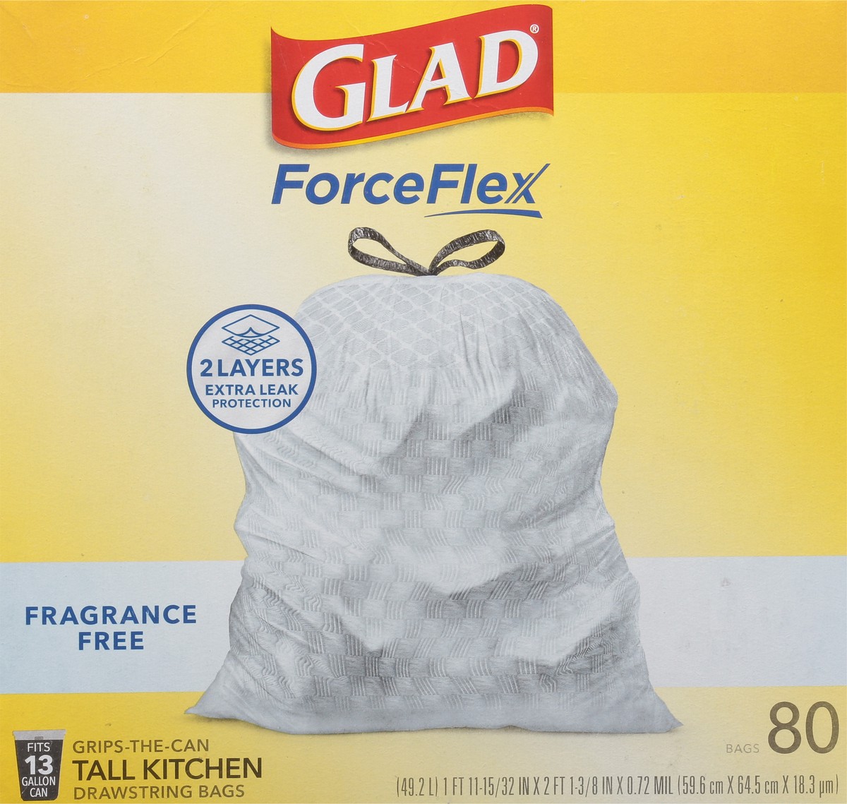 slide 2 of 12, Glad ForceFlex 13 Gallon Kitchen Drawstring Fragrance Free Bags Tall 80 ea, 80 ct