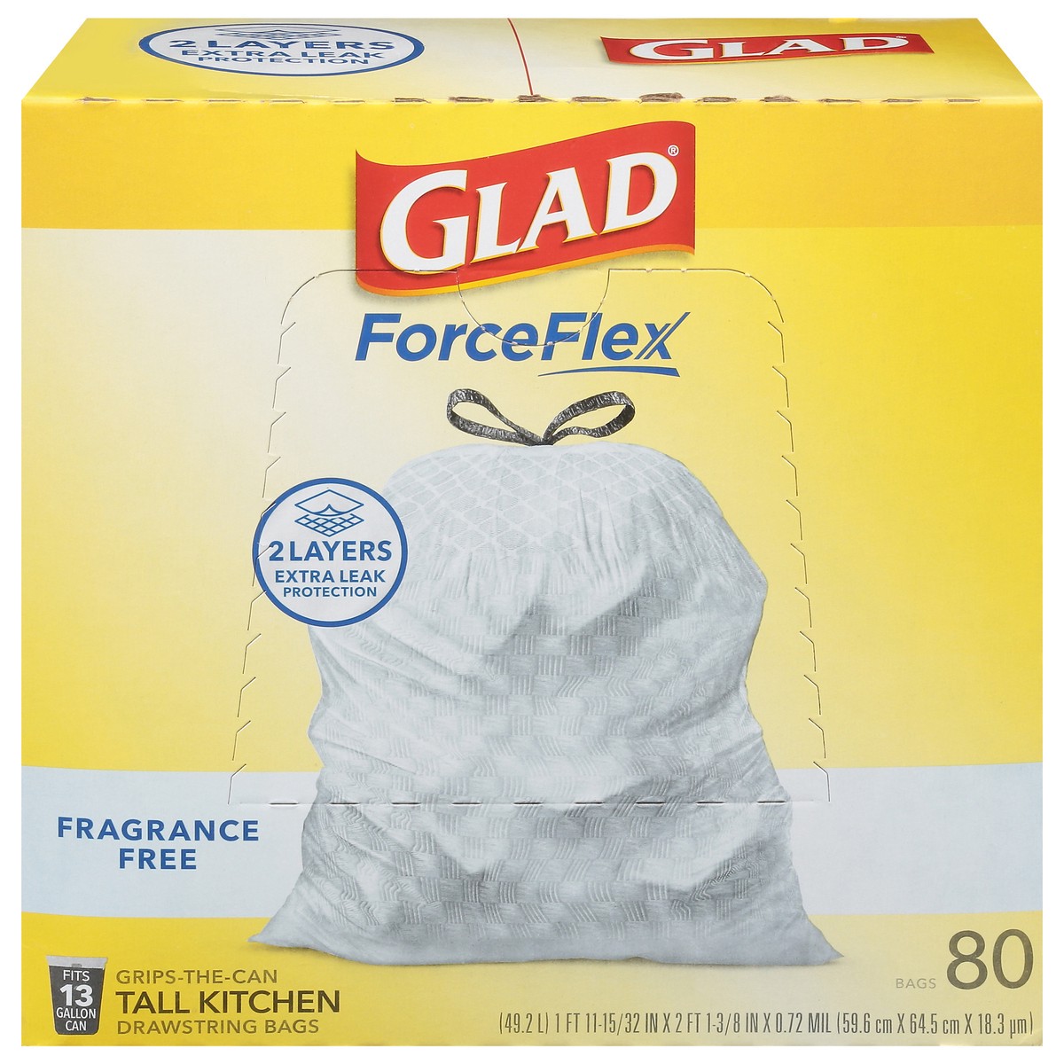 slide 7 of 12, Glad ForceFlex 13 Gallon Kitchen Drawstring Fragrance Free Bags Tall 80 ea, 80 ct