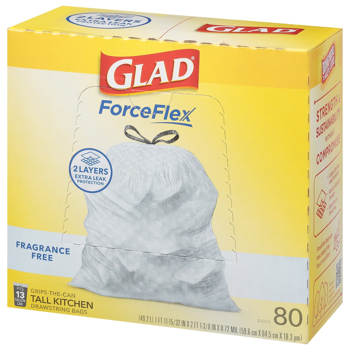 slide 12 of 12, Glad ForceFlex 13 Gallon Kitchen Drawstring Fragrance Free Bags Tall 80 ea, 80 ct