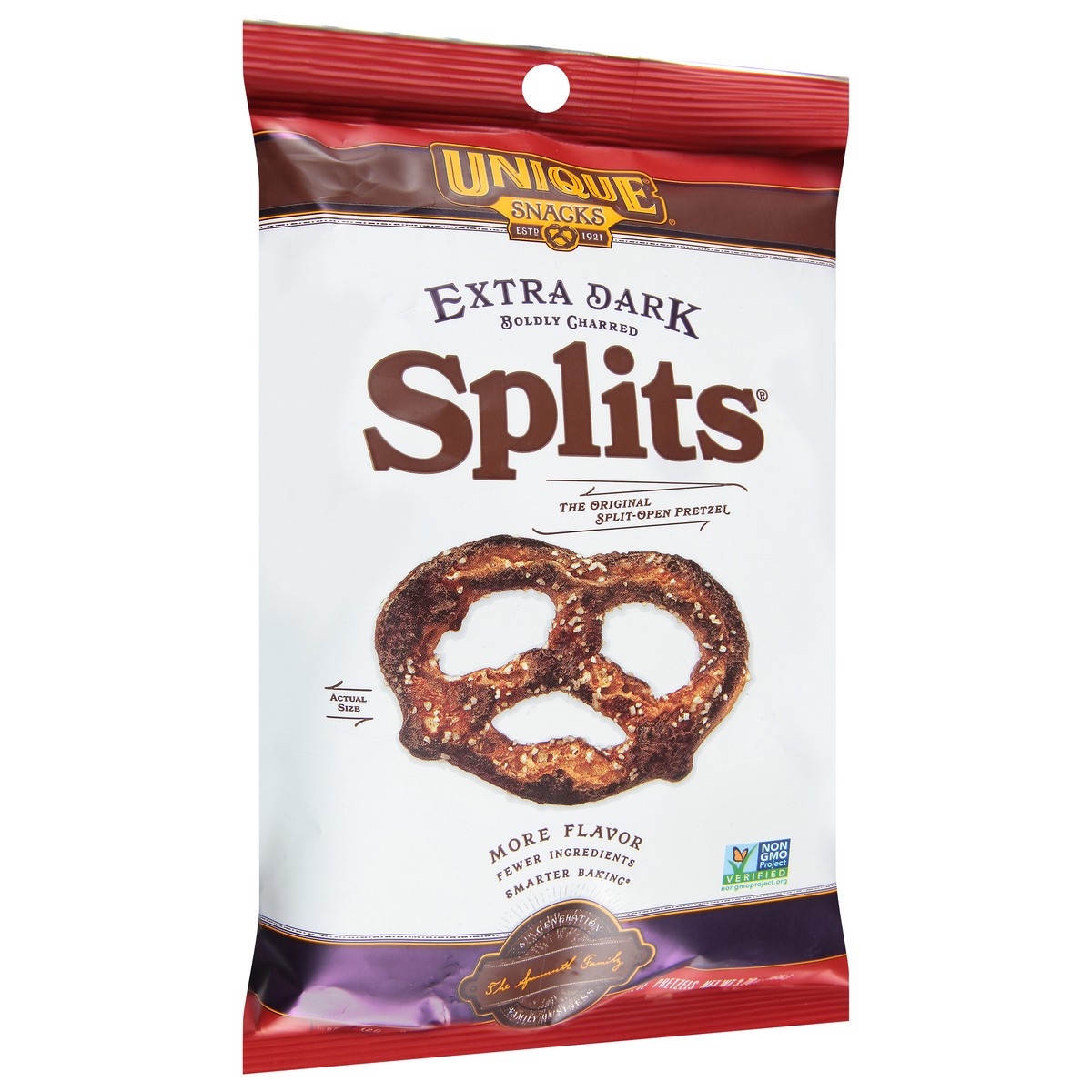 slide 3 of 9, Unique Snacks Splits Boldly Charred Extra Dark Pretzels 3.70 oz, 3.7 oz