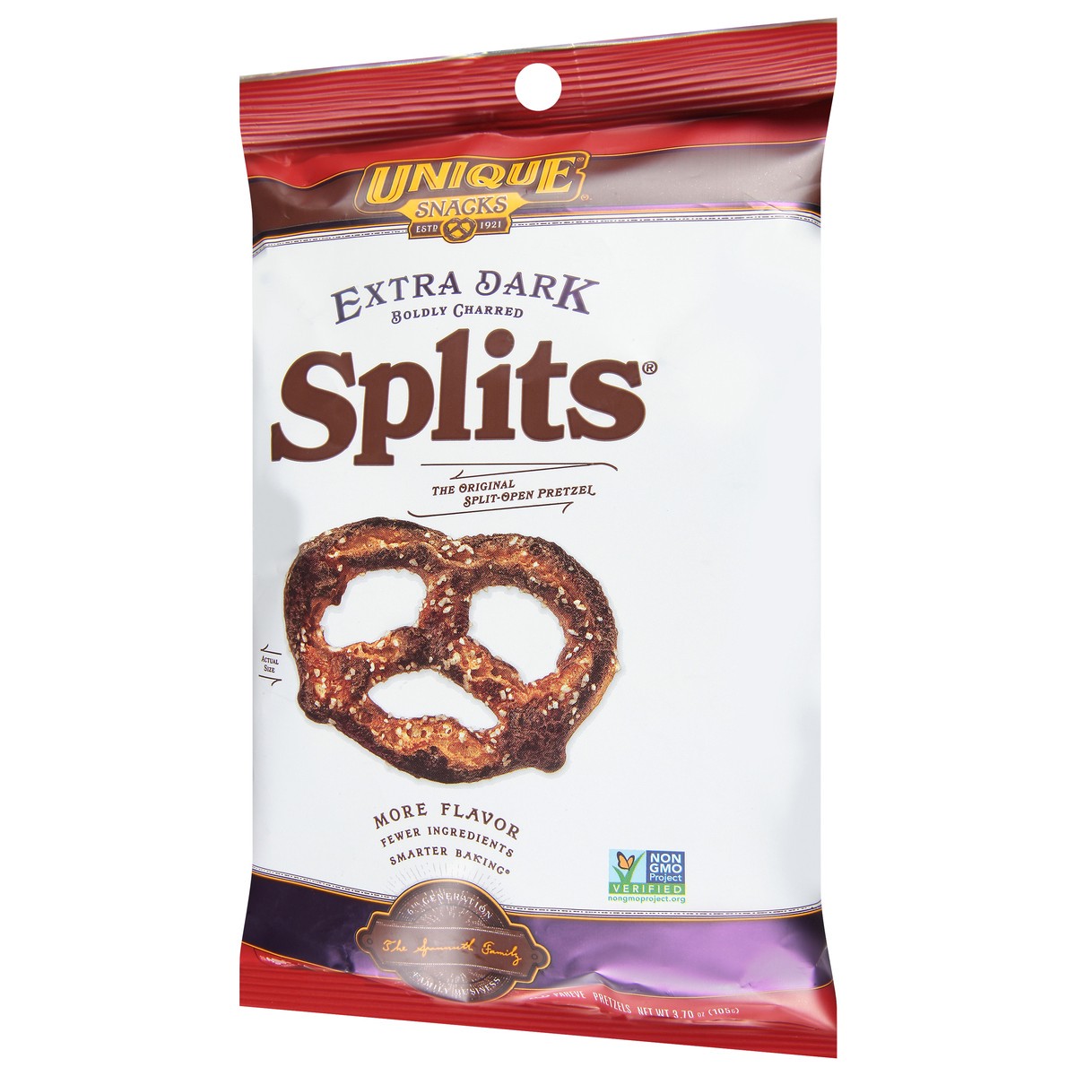 slide 8 of 9, Unique Snacks Splits Boldly Charred Extra Dark Pretzels 3.70 oz, 3.7 oz