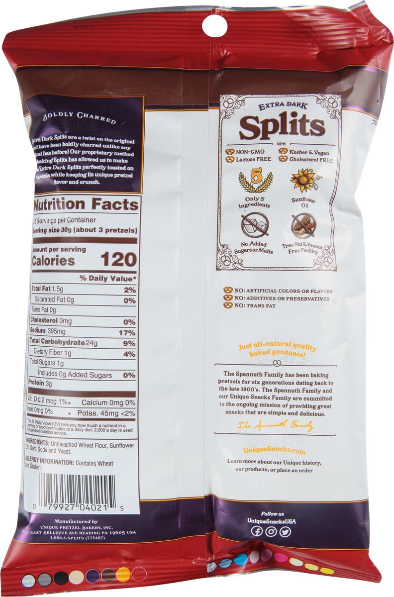 slide 4 of 9, Unique Snacks Splits Boldly Charred Extra Dark Pretzels 3.70 oz, 3.7 oz
