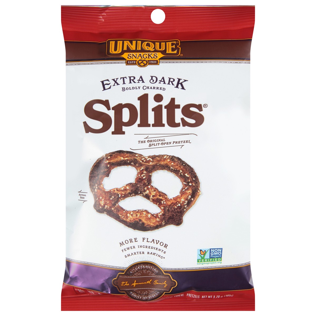 slide 1 of 9, Unique Snacks Splits Boldly Charred Extra Dark Pretzels 3.70 oz, 3.7 oz