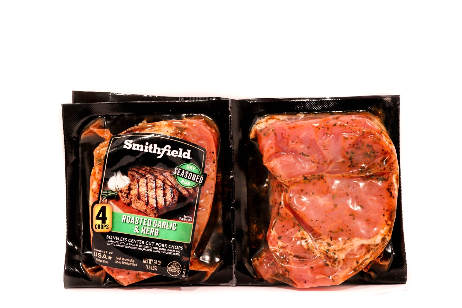 slide 1 of 1, Smithfield Garlic Herb Boneless Center Cut Chops, 24 oz