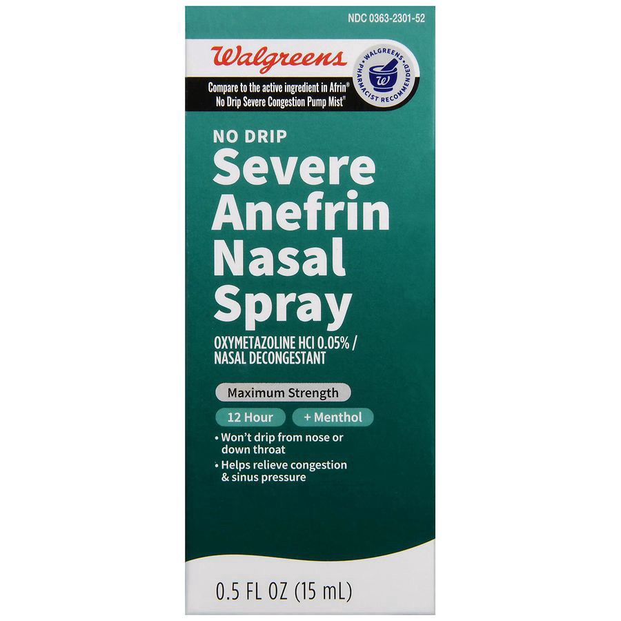 slide 4 of 5, Walgreens 12 Hour Maximum Strength No Drip Severe Anefrin Nasal Spray, 0.5 fl oz