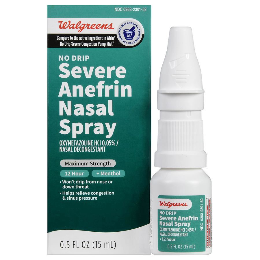 slide 1 of 5, Walgreens 12 Hour Maximum Strength No Drip Severe Anefrin Nasal Spray, 0.5 fl oz