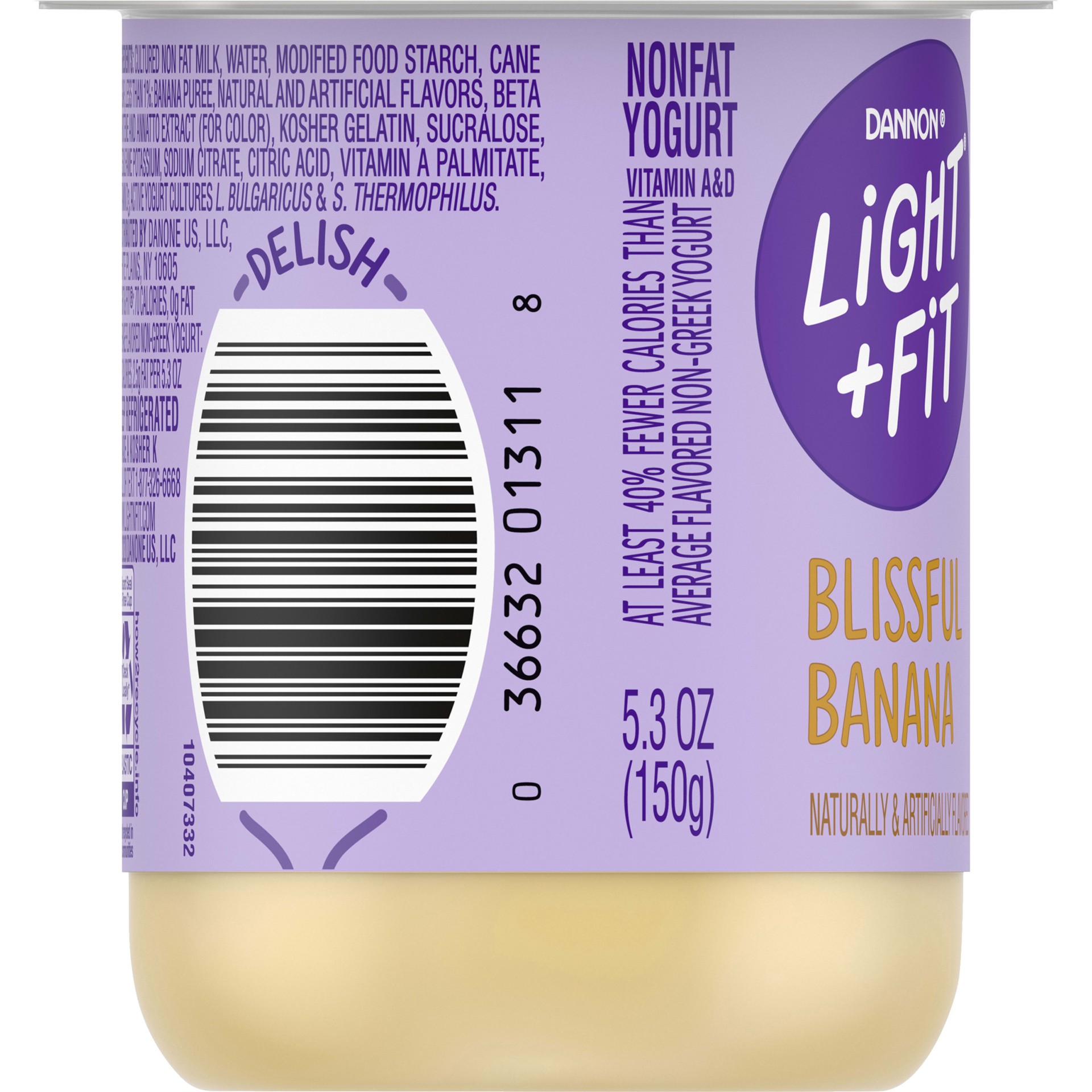 slide 2 of 5, Light + Fit Dannon Light + Fit Regular Nonfat Yogurt, Banana, Gluten-Free, 5.3 oz., 5.3 oz