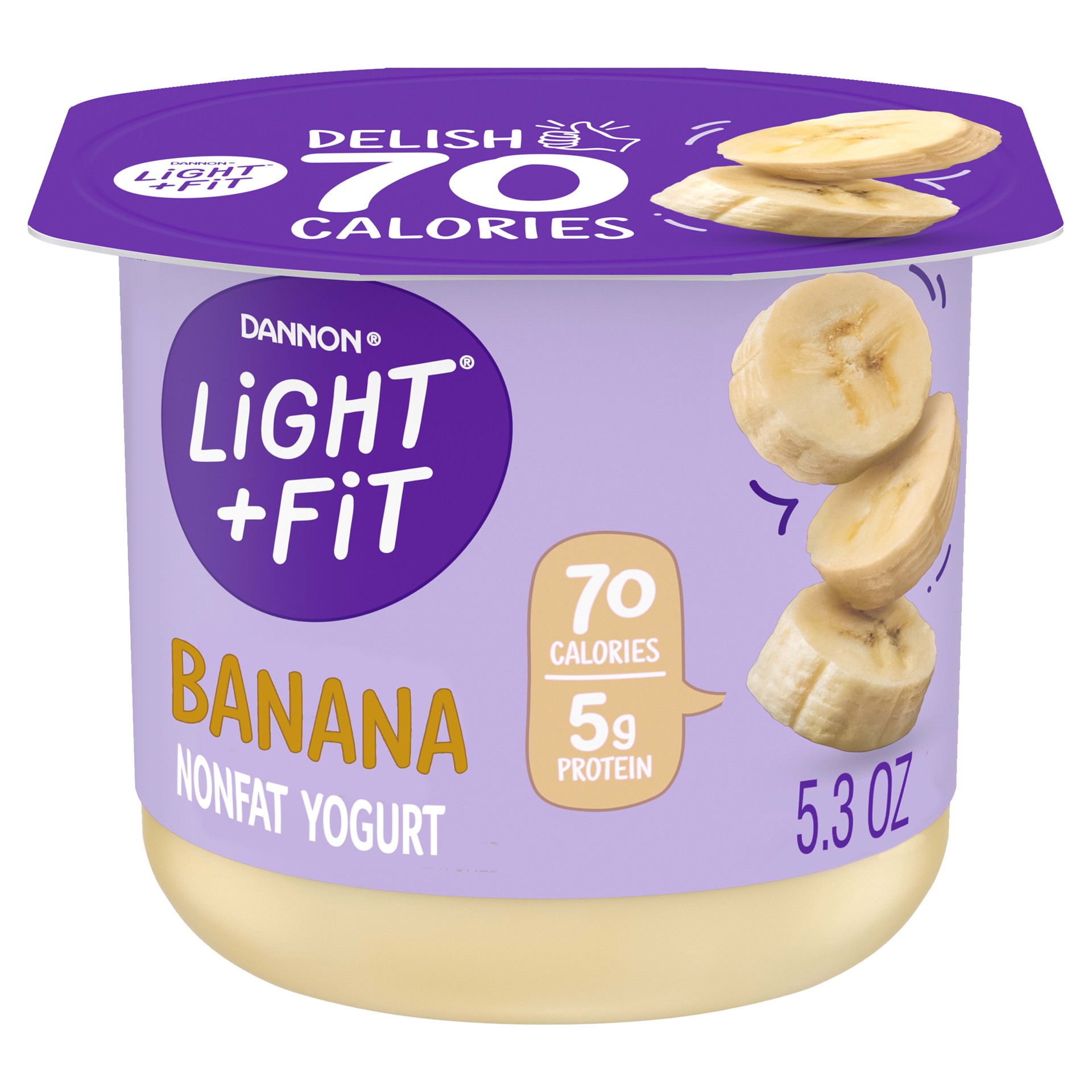 slide 1 of 5, Light + Fit Dannon Light + Fit Regular Nonfat Yogurt, Banana, Gluten-Free, 5.3 oz., 5.3 oz