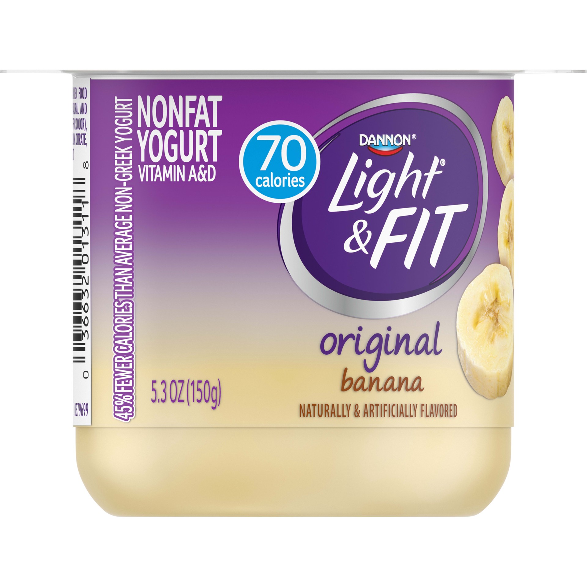 slide 4 of 5, Light + Fit Dannon Light + Fit Regular Nonfat Yogurt, Banana, Gluten-Free, 5.3 oz., 5.3 oz