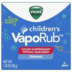 Vicks Children's VapoRub, Topical Cough Suppressant and Analgesic, Relieves Coughs and Minor Aches and Pains, Clinically Proven, Starts Working in Minutes for Fast Relief, For Children Ages 2+, 1.76 OZ