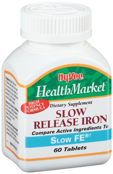slide 1 of 1, Hy-Vee HealthMarket Slow Release Iron Dietary Supplement Tablets, 60 ct