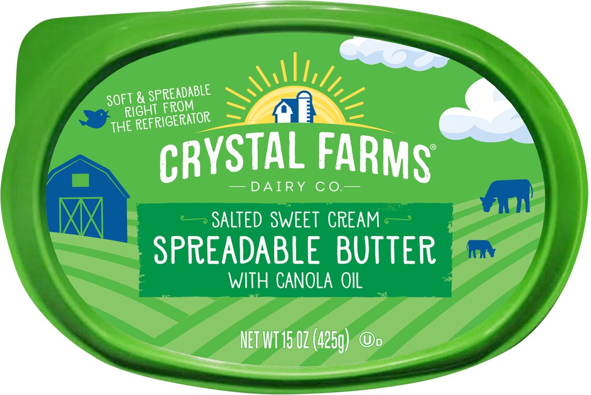 slide 5 of 8, Crystal Farms Salted Sweet Cream Spreadable Butter with Canola Oil, 15 oz, 15 oz