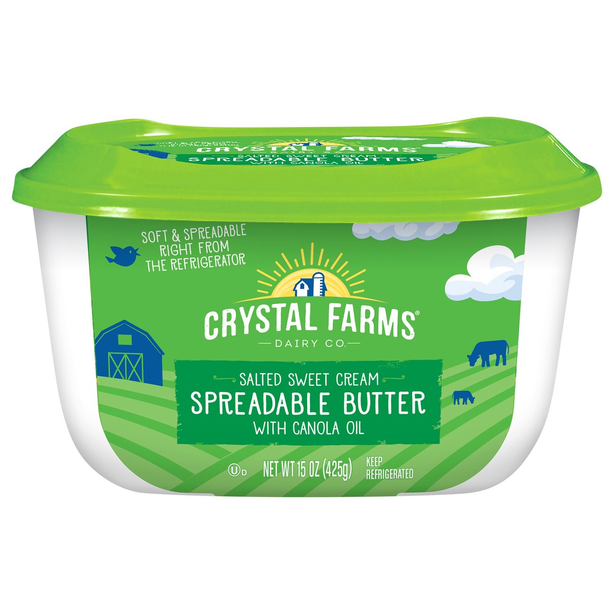 slide 1 of 8, Crystal Farms Salted Sweet Cream Spreadable Butter with Canola Oil, 15 oz, 15 oz