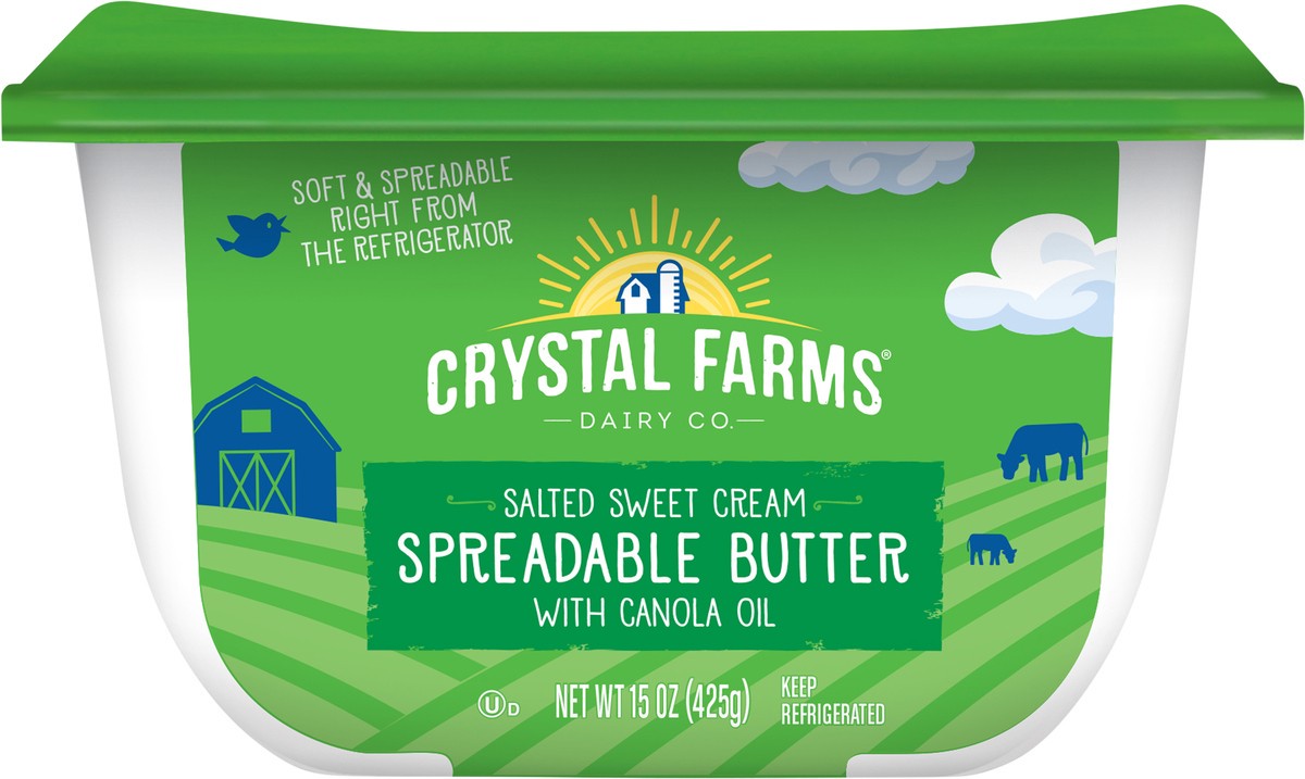 slide 7 of 8, Crystal Farms Salted Sweet Cream Spreadable Butter with Canola Oil, 15 oz, 15 oz