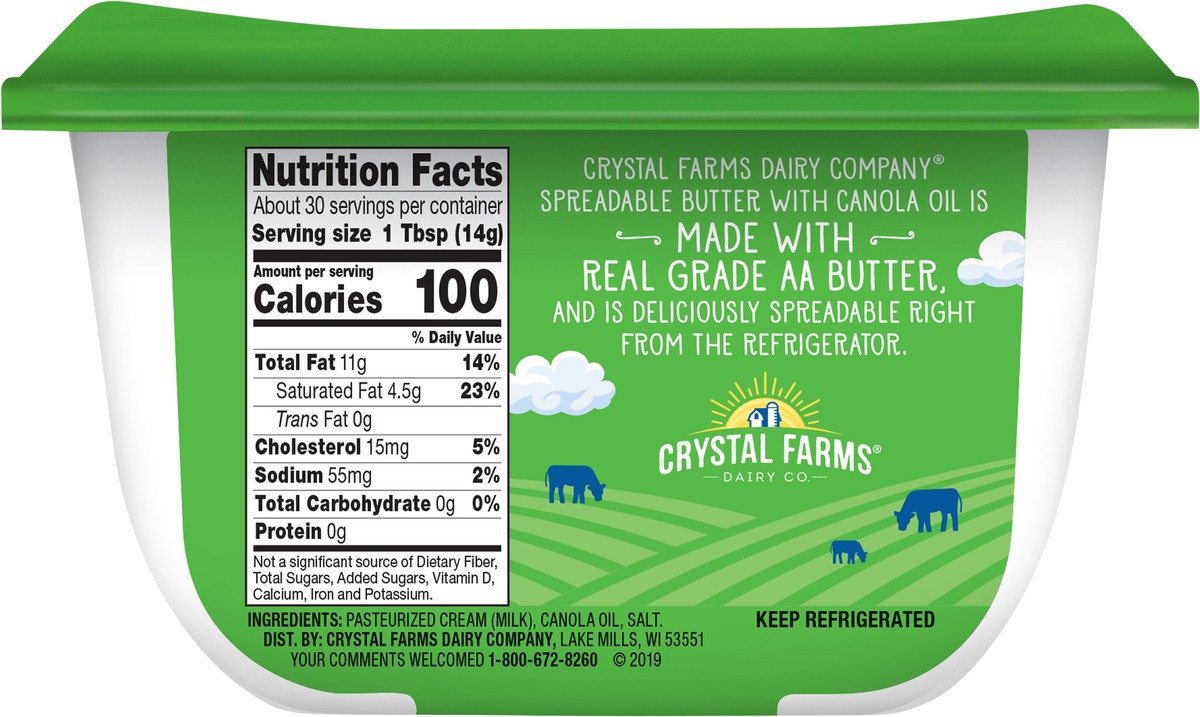 slide 8 of 8, Crystal Farms Salted Sweet Cream Spreadable Butter with Canola Oil, 15 oz, 15 oz