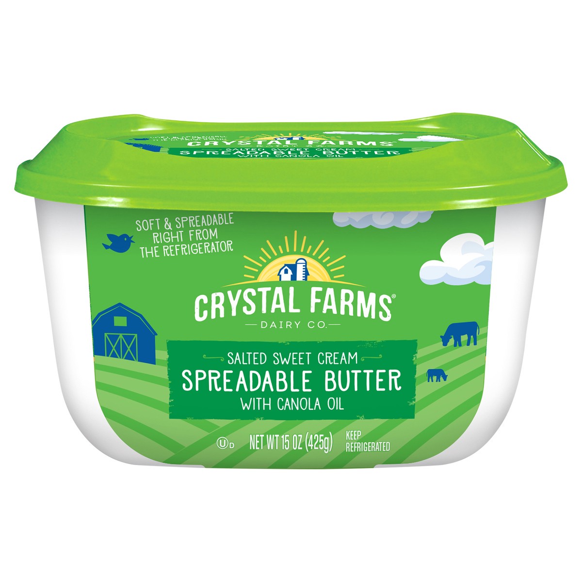 slide 3 of 8, Crystal Farms Salted Sweet Cream Spreadable Butter with Canola Oil, 15 oz, 15 oz