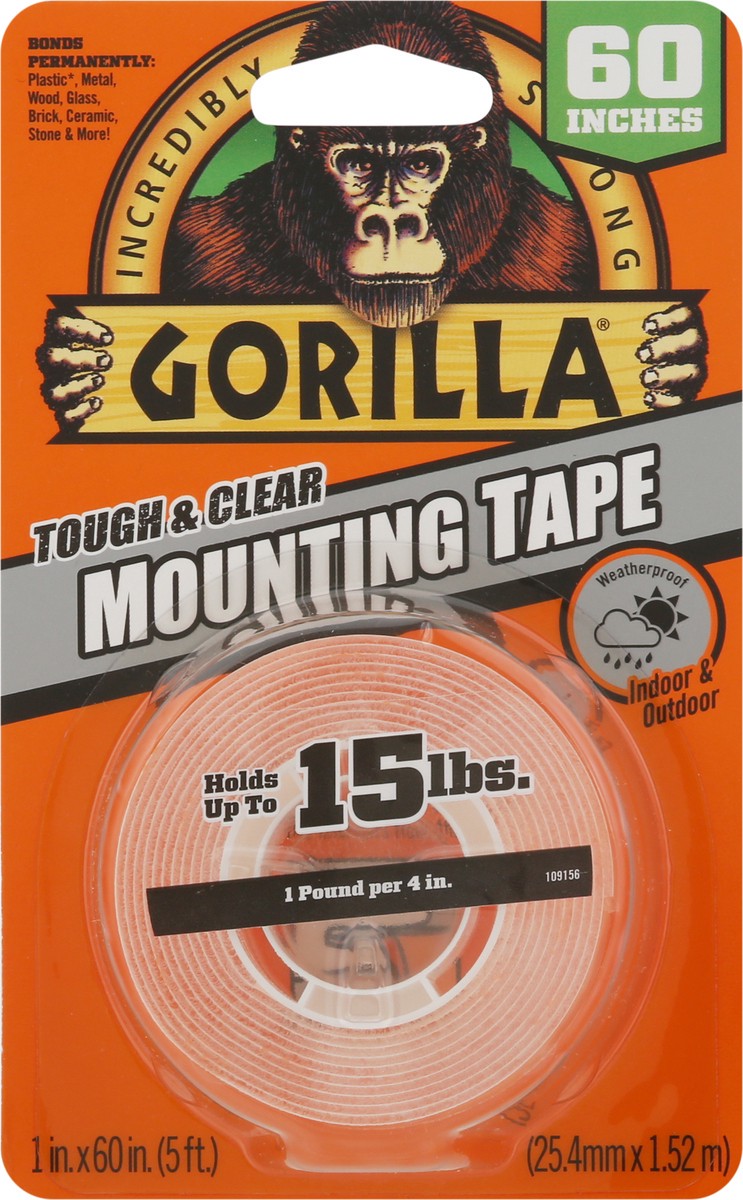 slide 6 of 9, Gorilla 60 Inch Tough & Clear Mounting Tape 1 ea, 1 ct