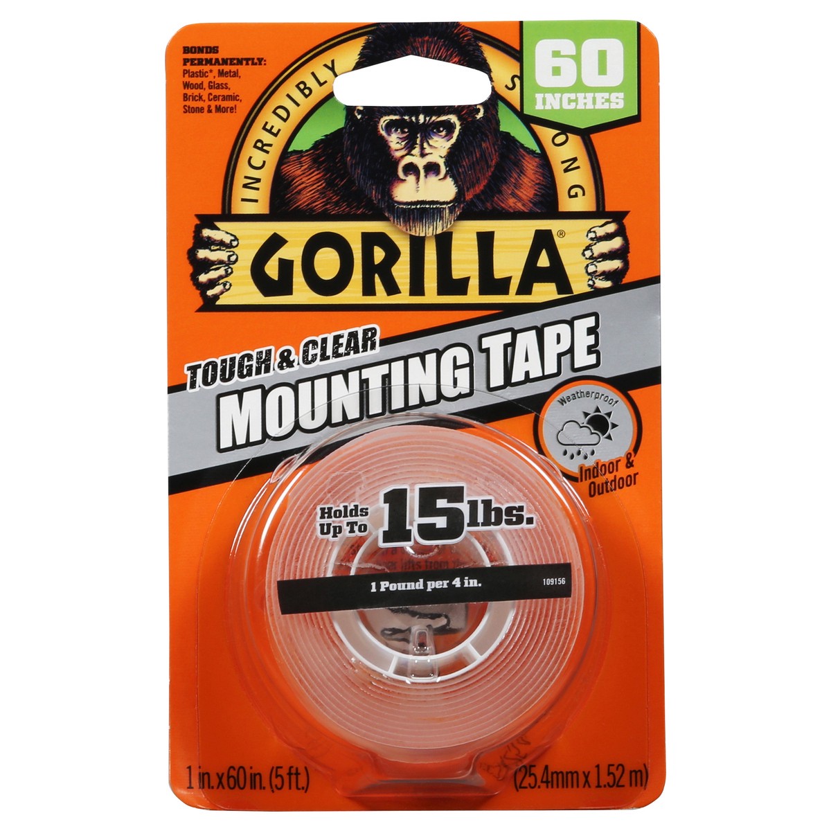 slide 1 of 9, Gorilla 60 Inch Tough & Clear Mounting Tape 1 ea, 1 ct