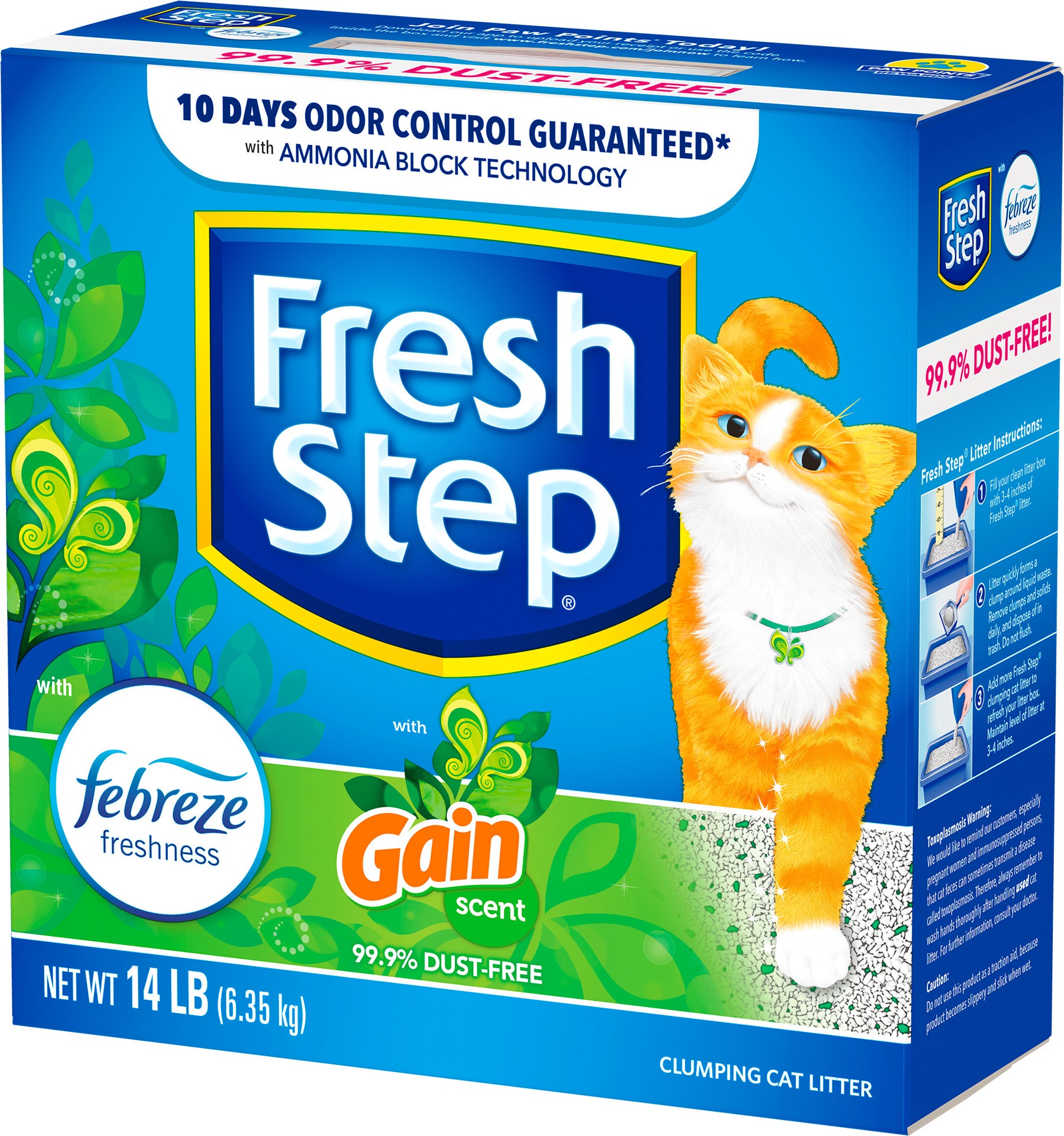 slide 2 of 5, Fresh Step Clumping Litter With Febreze Freshness With Gain Original Scent, Low-Dust Formula With Ammonia Block Technology, 14 lb. Box, 14 lb