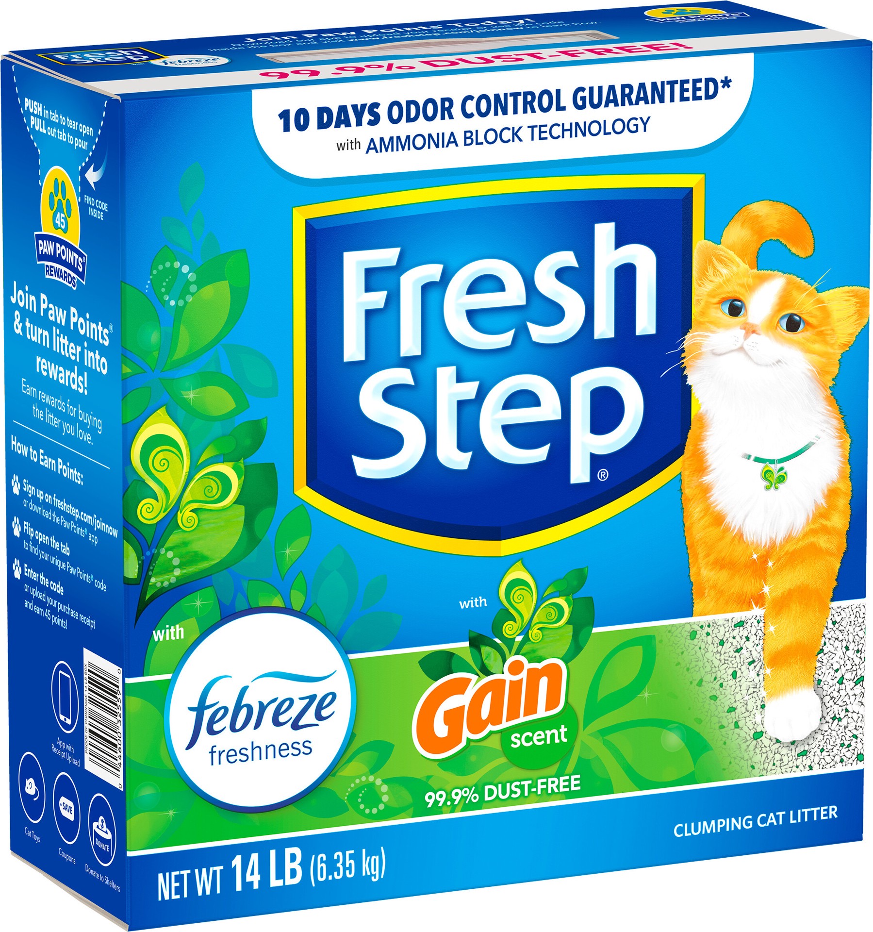 slide 3 of 5, Fresh Step Clumping Litter With Febreze Freshness With Gain Original Scent, Low-Dust Formula With Ammonia Block Technology, 14 lb. Box, 14 lb